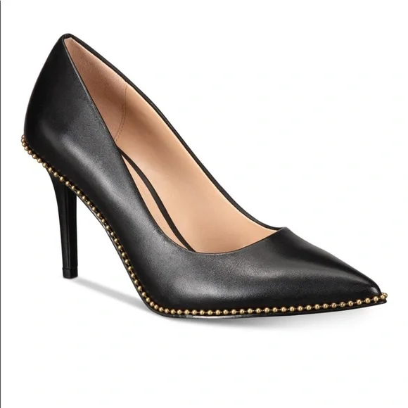 COACH Waverly Beadchain Black Leather Pump, women size 6.6 Excellent Condition - Picture 2 of 6